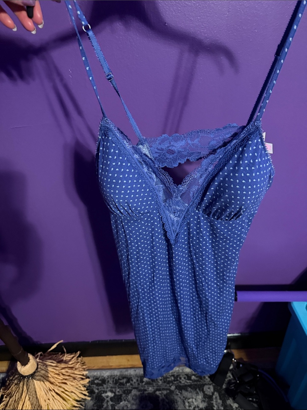 Victoria's Secret Blue Polka Dot Lace-Trim Sleepwear